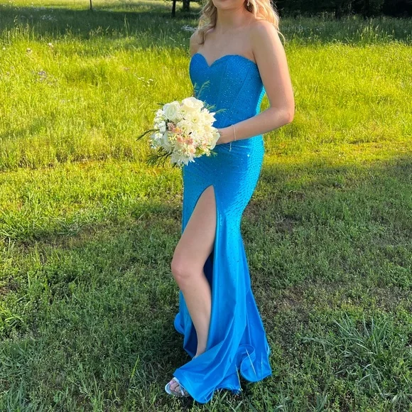 white christmas dresses Tina Holly Couture Designer TW025 Turquoise Glitter Formal Dress w Ove main image 1